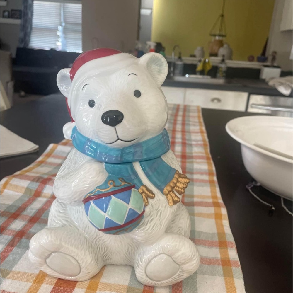 Holiday White Bear Figurine with Blue Scarf